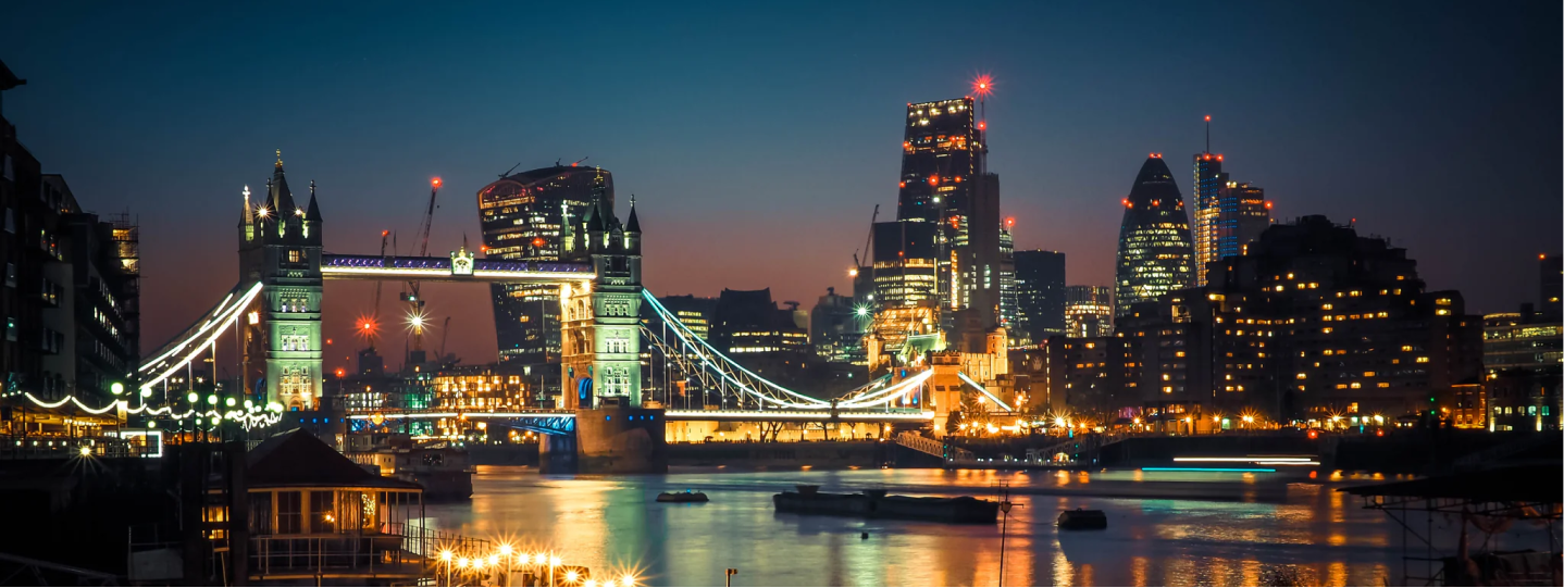 City with bridge in the night with lights